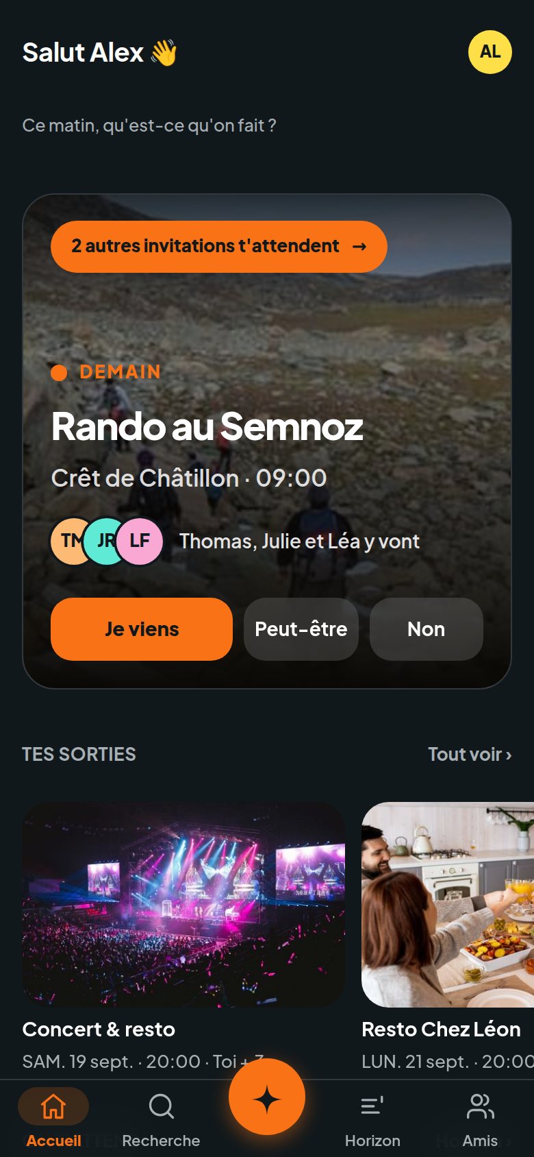 L'accueil de NOWOUT : la prochaine sortie et tes événements