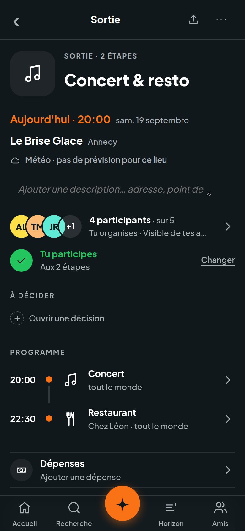 La fiche d'un événement : participants, programme, dépenses
